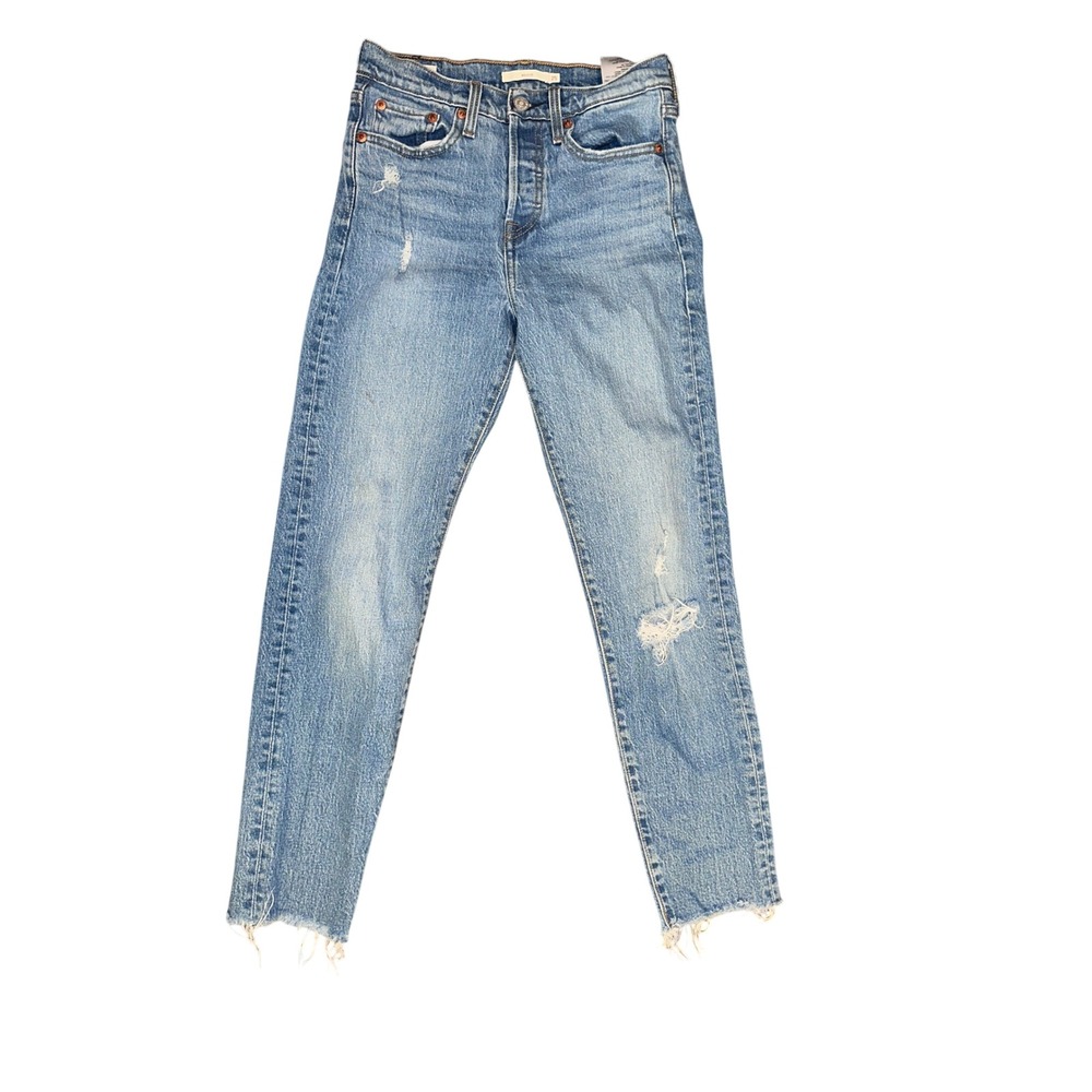 Levis Premium‎ Wedgie Straight Jeans Blue Distressed Raw Hem 22861-0066 Size 25